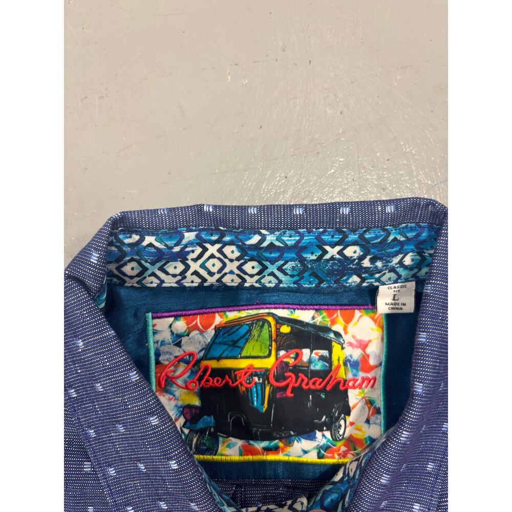 Robert Graham Shirt Blue Polka Dots Geometric Flip Cuff Button Up Size Large - Picture 3 of 6